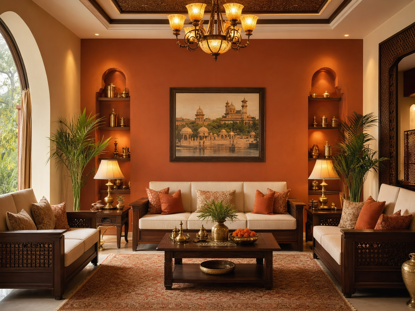 Luxury Indian living room with professionally textured walls and elegant décor by Raddysolution